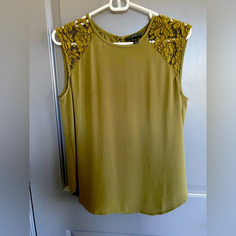 J. Crew Green Chiffon Top with Lace